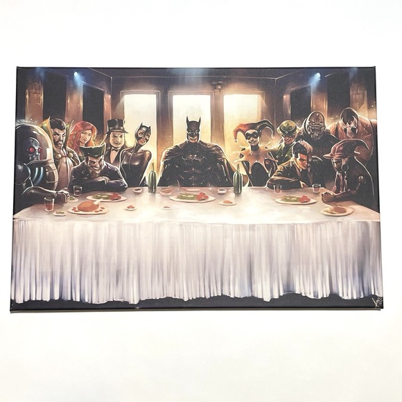 Batman Last Supper By Jeff Victor Art Stretched Canvas 20" X 16" DC Comics Decor - Picture 1 of 10